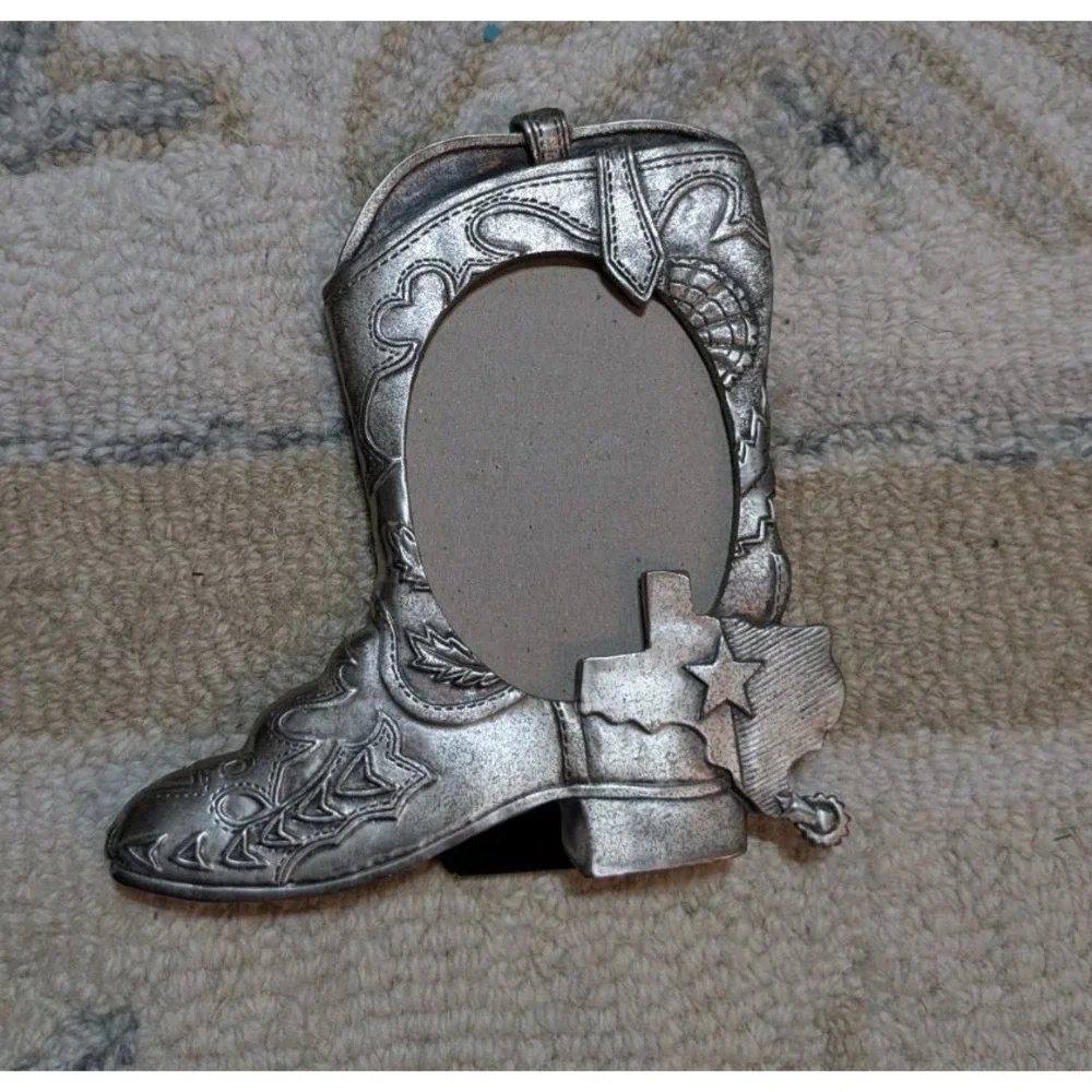 VTG HK Perfect desktop pewter picture frame COWBOY BOOTS 5.5 X 5''